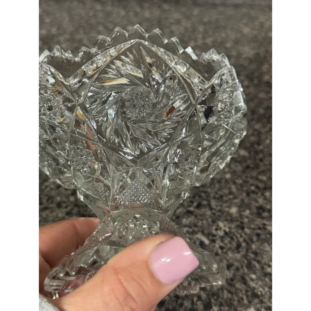 Vintage Imperial Glass NUCUT Whirling Star‎ Footed Jelly Pedestal Bowl